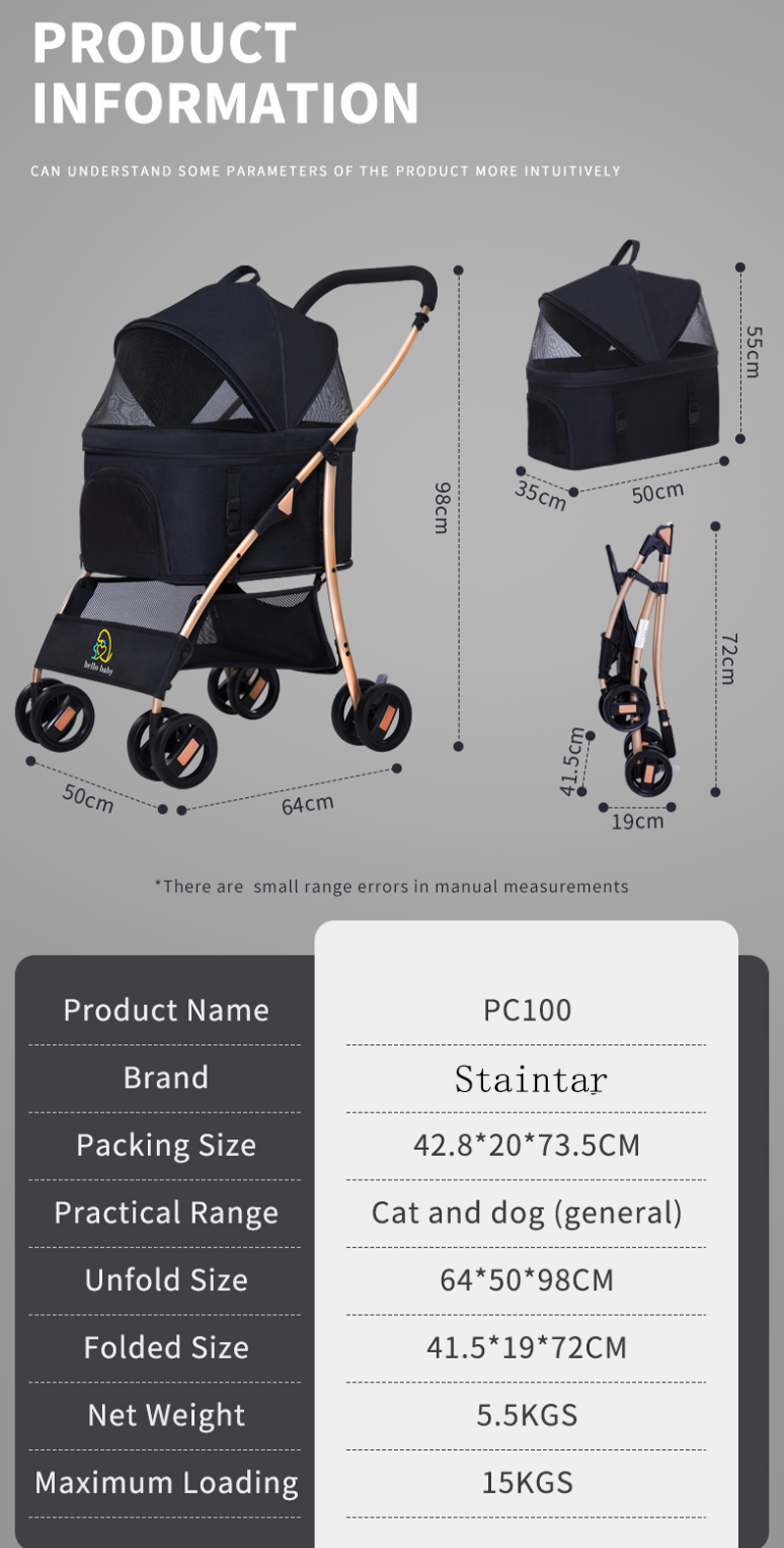 Large luxury four-wheeled pet stroller XSPC-0070